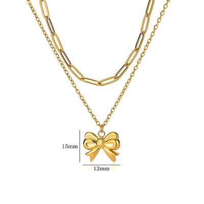 304 Stainless Steel Bowknot Pendant Necklaces