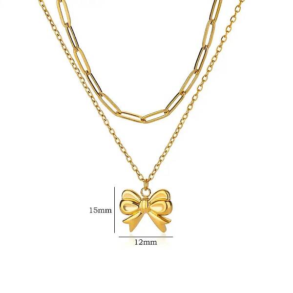 304 Stainless Steel Bowknot Pendant Necklaces
