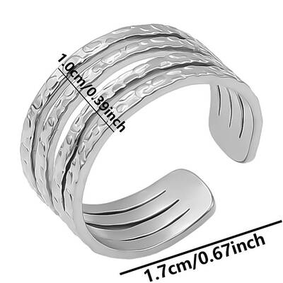 Non-Tarnish Minimalist Adjustable Geometric 304 Stainless Steel Cuff Ring for Unisex