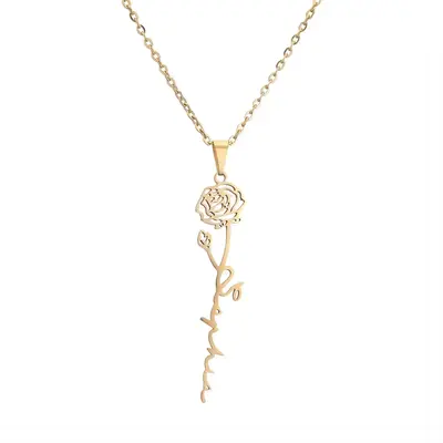14K Gold Rose Pendant Necklace