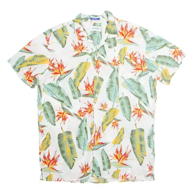 JACK & JONES Mens Shirt White Floral Short Sleeve XL