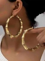 Bamboo Joint Design Hoop Earrings, 1 Pair 2024 New Dainty Jewelry for Daily Clothing Decor, Party, Chic All-match Jewelry As ...