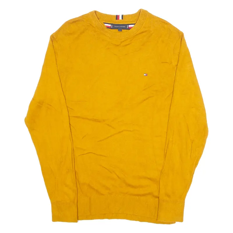 TOMMY HILFIGER Mens Jumper Orange Crew Neck Tight Knit L