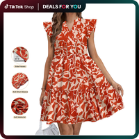 HOTOUCH Women's Casual Floral Green Dress 2025 New Spring & Summer Short Sleeve Dress with Pockets Beach Boho Cap Chic Comfy ...