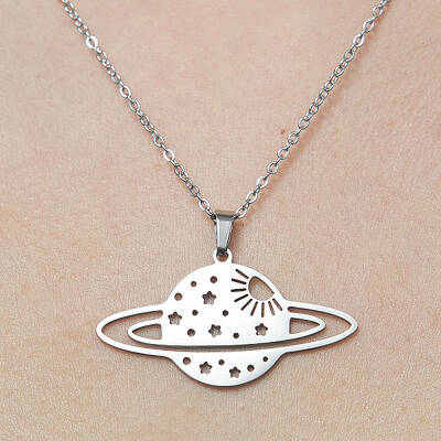 Non-Tarnish 201 Stainless Steel Hollow Planet Pendant Necklace