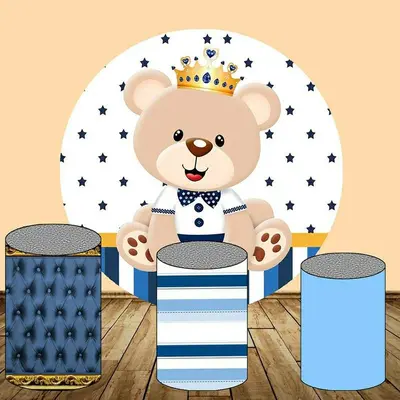 Aperturee Teddy Bear Round Blue Boys Baby Shower Backdrop Kit | Baby Shower Round Backdrop | Baby Shower Arch Backdrop | Cust...