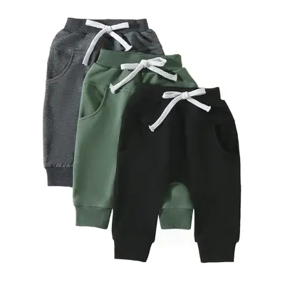 Toddler Baby Boys Girls Sweatpants 3 Pack Solid Color Elastic Waist Bottom Pants Newborn Infant Trousers