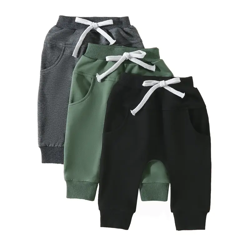 Toddler Baby Boys Girls Sweatpants 3 Pack Solid Color Elastic Waist Bottom Pants Newborn Infant Trousers
