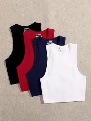 Women's Round Neck Sports Tank Top, Sports Sleeveless Cropped Running Vest, Summer Clothes Women, Ladies Sportswear Summer Cl...