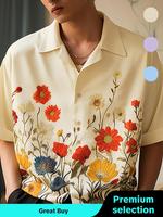 Men's Floral Print Button Front Shortsleeve Fabric Shirt, Casual Drop Shoulder Half Sleeve Lapel Neck Top for Summer, Fashion...
