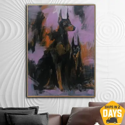 Large Abstract Doberman Painting Canvas Dog Painting Very Peri Wall Art Modern Oil Wall Art Abstract Expressionism Art Luxury...