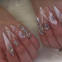 Almond Fake Nail, 24pcs Glossy Rhinestone Decor Glitter Fake Nail, Press on Nails for Women & Girls DIY Nail Art, Elegant S...