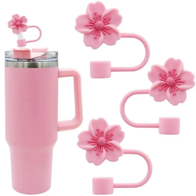 Cute Flower Shaped Silicone Straw Cap without Cup/Straw, Reusable Straw Cover for Tumbler Cups, Reusable Drinkware Accessorie...