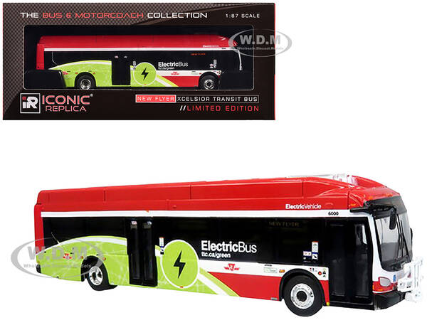 New Flyer Xcelsior Charge NG Electric Transit Bus TTC (Toronto Transit Commission) Red and Green with White Stripes The Bu...