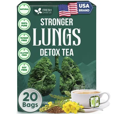 FreshDrinkUS StrongerLungs 20 Tea Bags - Mullein Leaf, Ginseng, Elderberry, Ginger & Thyme - Supports Lung Cleanse, Congestio...
