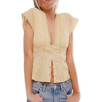 Women’s Lace Patchwork Tank Tops Sleeveless Deep V Neck Button Down Shirts Summer Vest