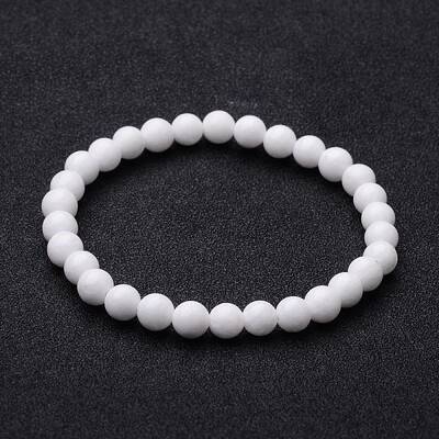 Natural White Jade Beaded Stretch Bracelets