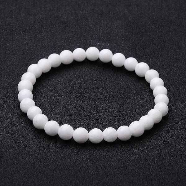 Natural White Jade Beaded Stretch Bracelets