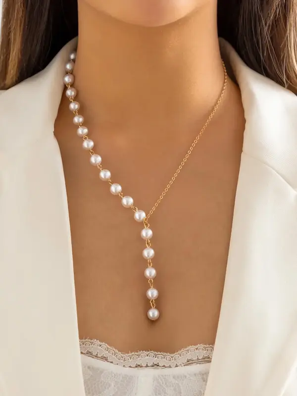 Women's Elegant Faux Pearl Decor Beaded Necklace, Exquisite Trendy Beaded Necklace, Chic Gorgeous Jewelry As Gift for Girlfri...