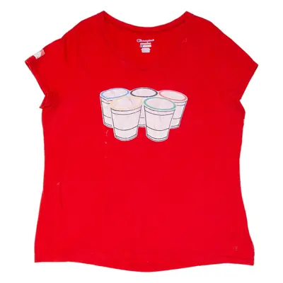 CHAMPION Beer Pong Olympics T-Shirt Red Short Sleeve Womens XL