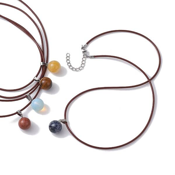 Natural & Synthetic Mixed Gemstone Round Pendant Necklaces