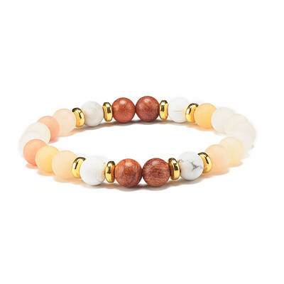 Natural Aventurine & Wood Round Beaded Stretch Bracelet