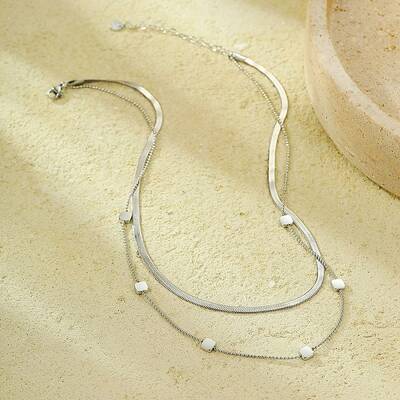 304 Stainless Steel Square Double Layered Necklaces for Women