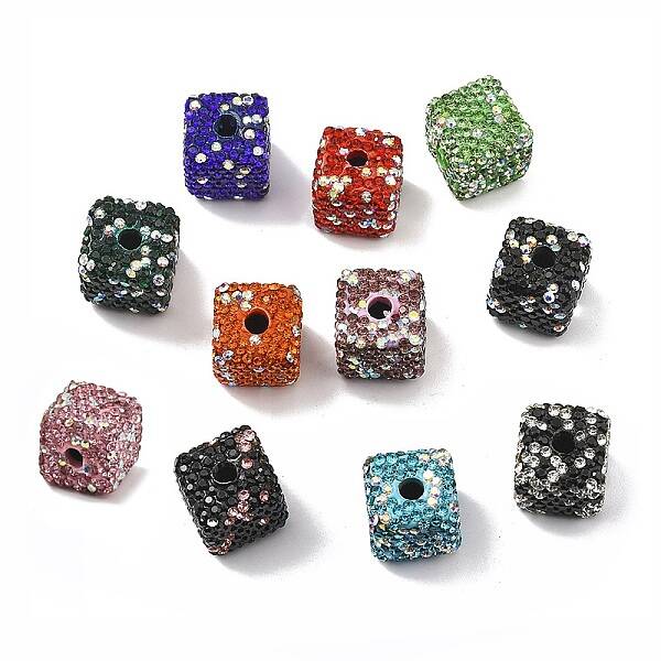 Cube Shape Polymer Clay Rhinestone Beads