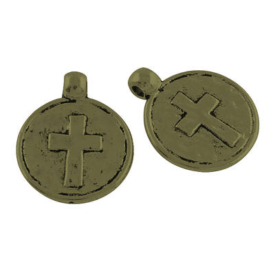Tibetan Style Flat Round with Cross Alloy Pendants