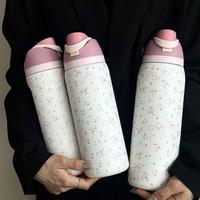 Floral Pattern Insulated Water Bottle, 1 Count 24oz-32oz-40oz Stainless Steel Vacuum Flask with Straw, Vacuum Insulated Tumbl...