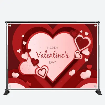 Red Overlap Hearts Happy Valentines Day Backdrop - Aperturee