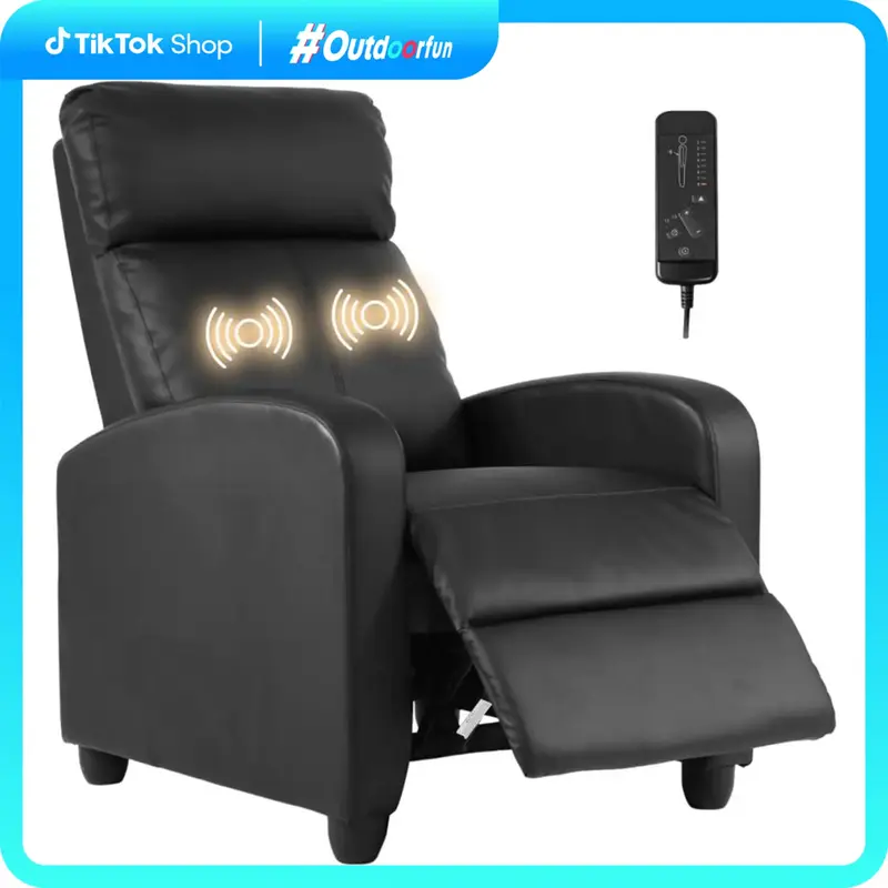 Outdoorfun Recliner Chair Breathable Padded PU Leather Massage Single Sofa Recliners for Small Recliner Chair with Footrest H...