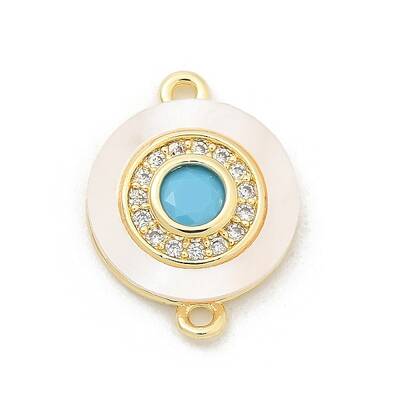 Brass Micro Pave Clear Cubic Zirconia & Shell Connector Charms