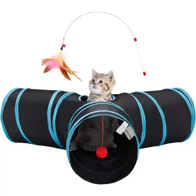 Tempcore Pet Cat Tunnel Tube Toys 3 Way Collapsible, Tunnels for Indoor Cats,Kitty Bored Peek Hole Toy Ball Cat, Puppy, Kitty...