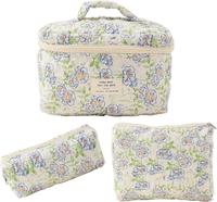 Women's Cosmetic Bags Set - Floral Print Hand Wash Makeup Case and Travel Purse Organizers (3 pcs), Portable Cosmetic Storage...