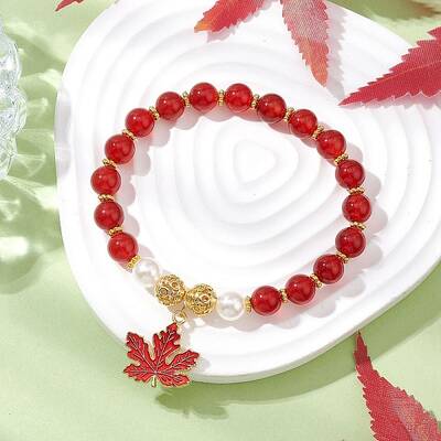 Natural Carnelian Beaded Stretch Bracelets for Women