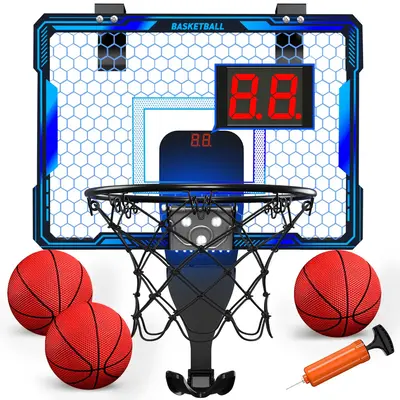 7 Changing LED Lights Basketball Hoop Toy, 1 Set Durable Indoor Outdoor Basketball Hoop Toy with Balls & Accessories, Adjusta...