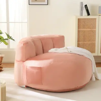 DOWNCOOL Oversized Velvet Bean Bag Chair for All Ages , Lazy Sofa Chair with Memory-Foam Filled, Single Round Accent Chair wi...