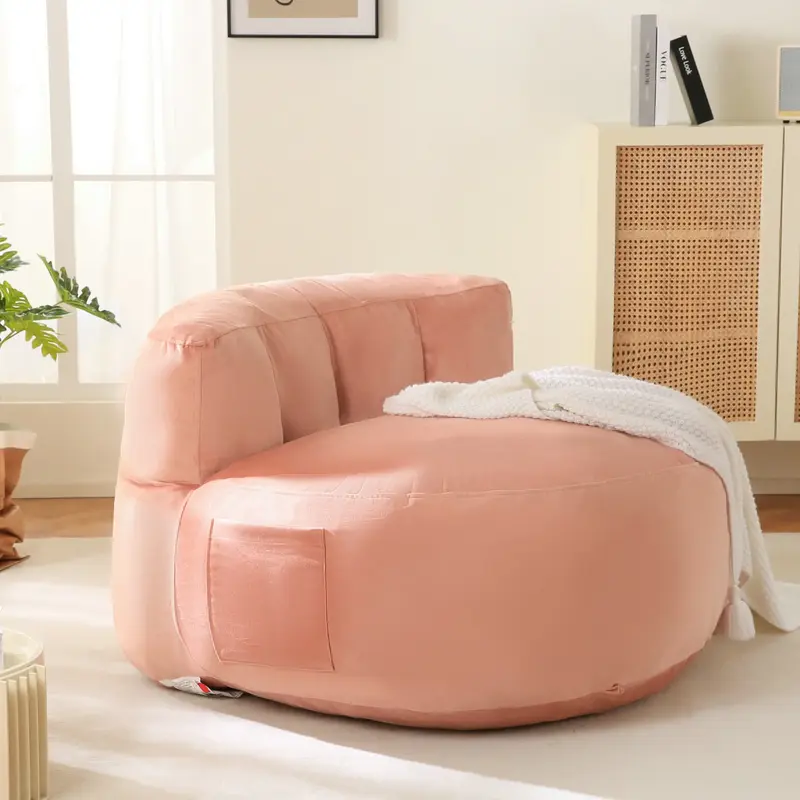 DOWNCOOL Oversized Velvet Bean Bag Chair for All Ages , Lazy Sofa Chair with Memory-Foam Filled, Single Round Accent Chair wi...