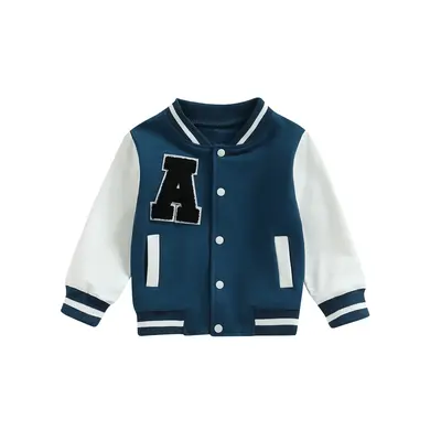 Toddler Baby Boy Girl Baseball Jacket Y2k Varsity Bomber Jackets Letter Print Color Block Button Letterman Jackets