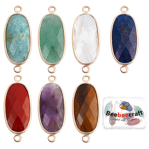 7Pcs 7 Styles Natural Mixed Gemstone Connector Charms