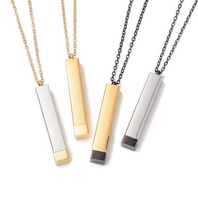 Ion Plating(IP) 304 Stainless Steel Rectangle Bar Pendant Necklace