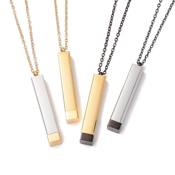 Ion Plating(IP) 304 Stainless Steel Rectangle Bar Pendant Necklace
