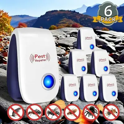 6 Packs Ultrasonic Plug in Pest Repellent indoor for Flea Insects Mosquitoes Rats Mice SpidersAnts Roaches Bugs, Non-Toxic Pe...