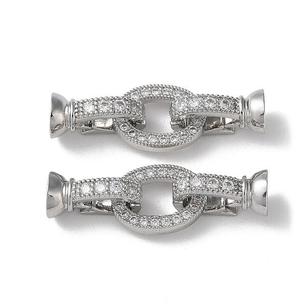 Rack Plating Brass Pave Clear Cubic Zirconia Fold Over Clasps