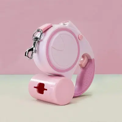 Non-slip Handle Pet Leash for Cats Dogs, 16ft Retractable Dog Leash with Poop Bag Holder Box & Night Light, One-handed Brake ...