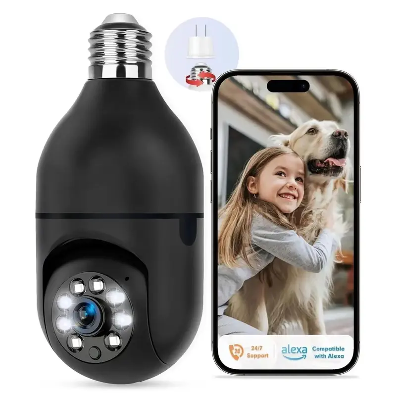 NOAHTEC Light Bulb Security Camera with 3MP HD Infrared Night Vision, Two-Way Talk, and Human Detection - Compatible with Ale...