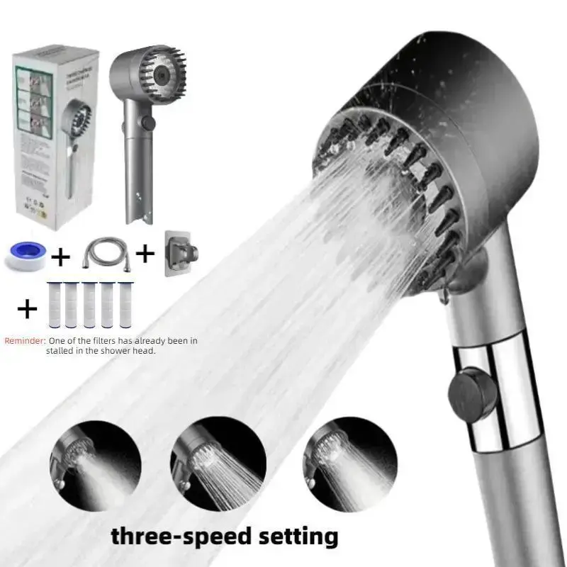 9-Piece Adjustable Shower System with High Pressure, 3-Speed Massage, One-Touch Water Stop, Universal Interface, Stainless St...