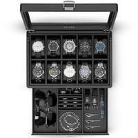VLANDO Watch Box for 10 slot, Lockable Watch Case with Textured Leather, 2 Layer Watch Holder for Rings, Bracelets, Glasses, ...