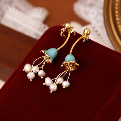 Flower Brass Enamel Dangle Stud Earrings